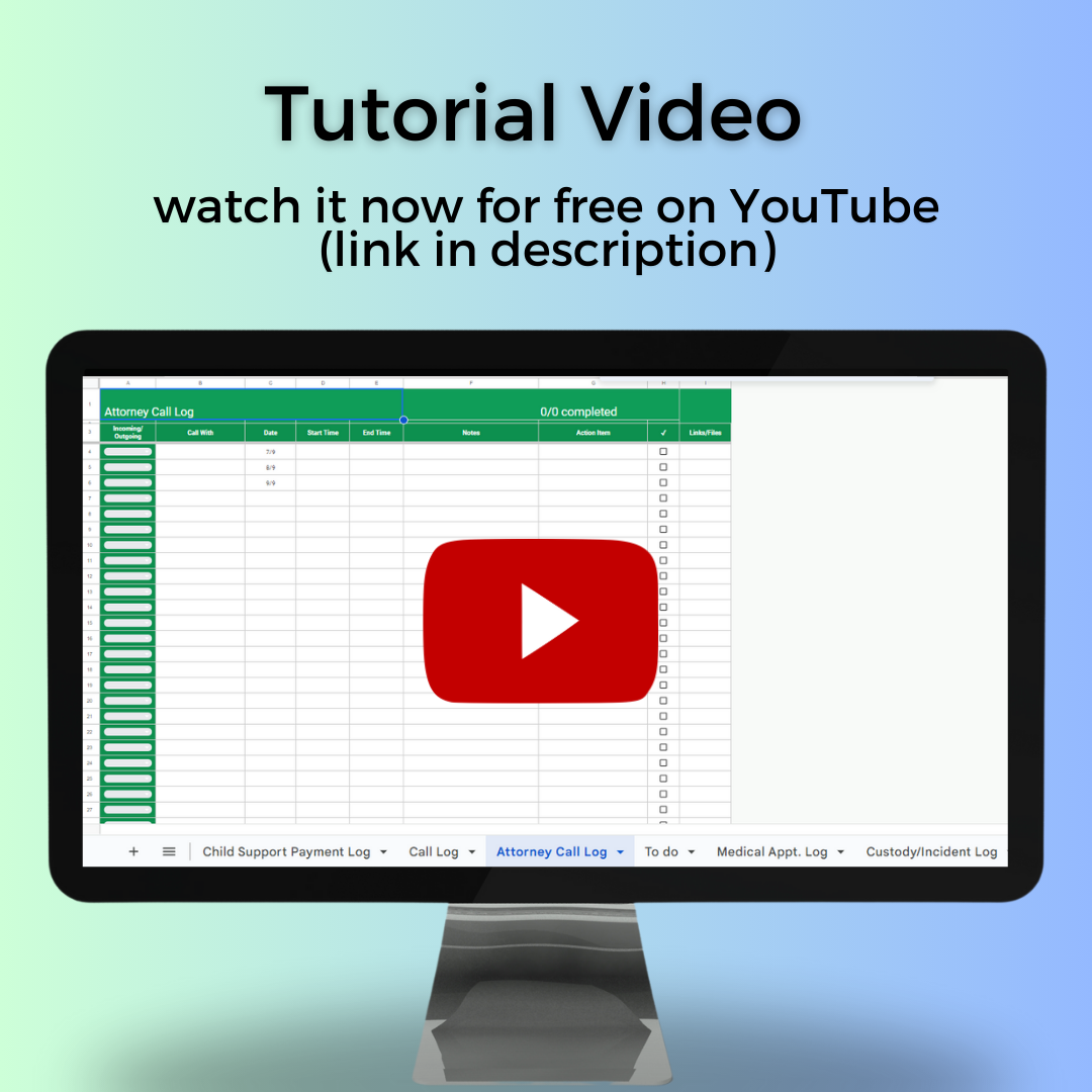 Ultimate Divorce or Custody Tool Kit Spreadsheet