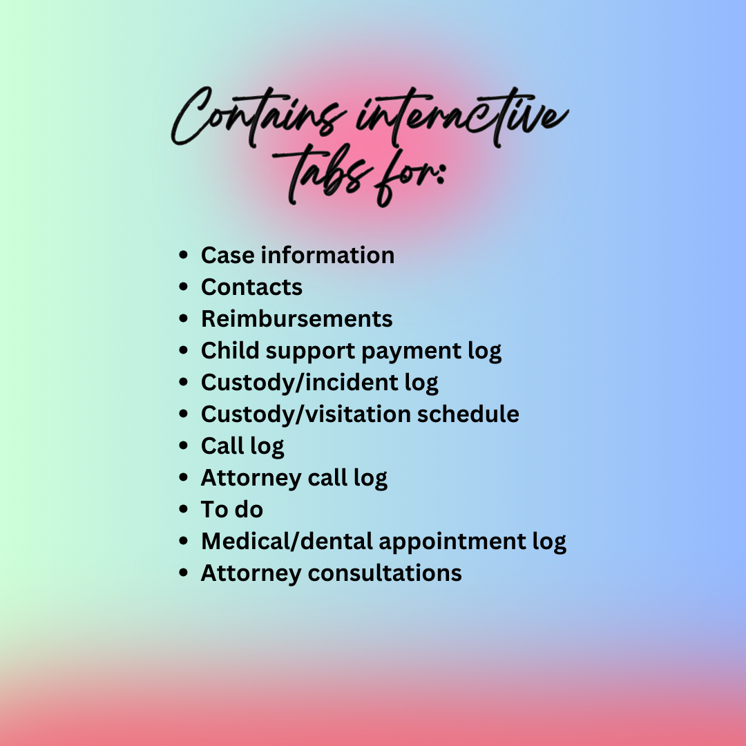 Ultimate Divorce or Custody Tool Kit Spreadsheet