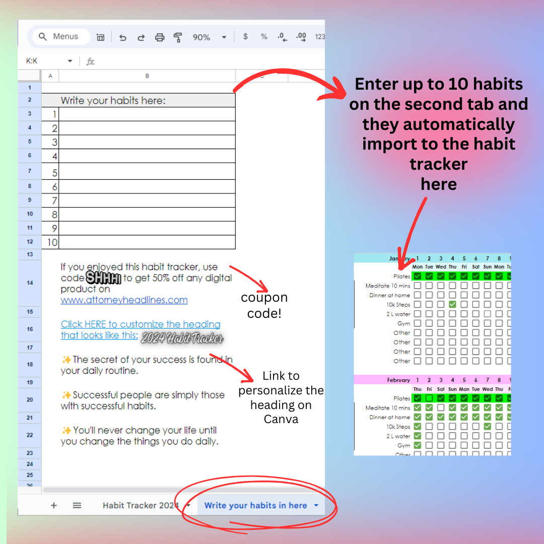2024 Habit Tracker Spreadsheet