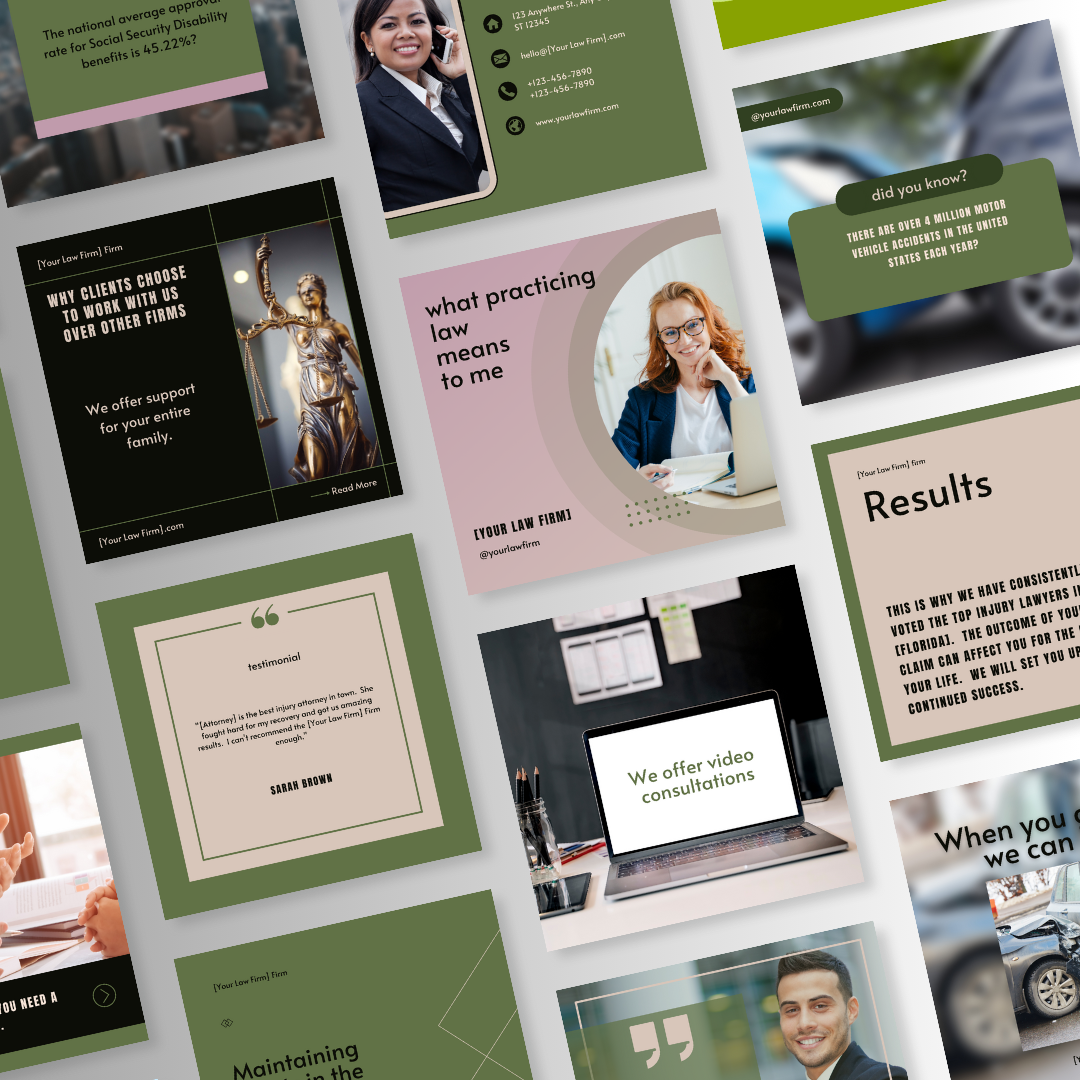 100 Personal Injury Law Firm Instagram Post Templates - Olive and Lavender