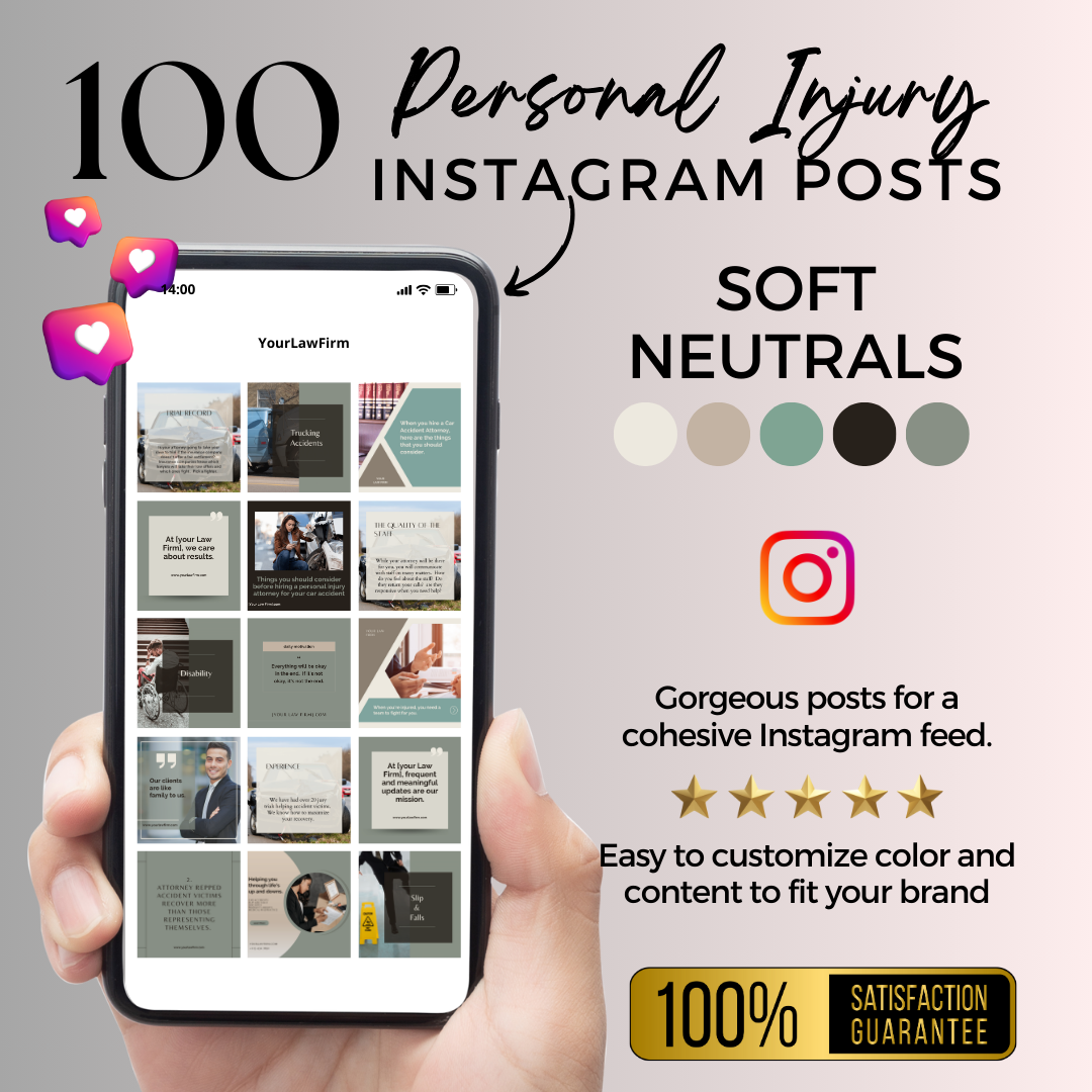 100 Personal Injury Law Firm Instagram Post Templates - Soft Neutrals