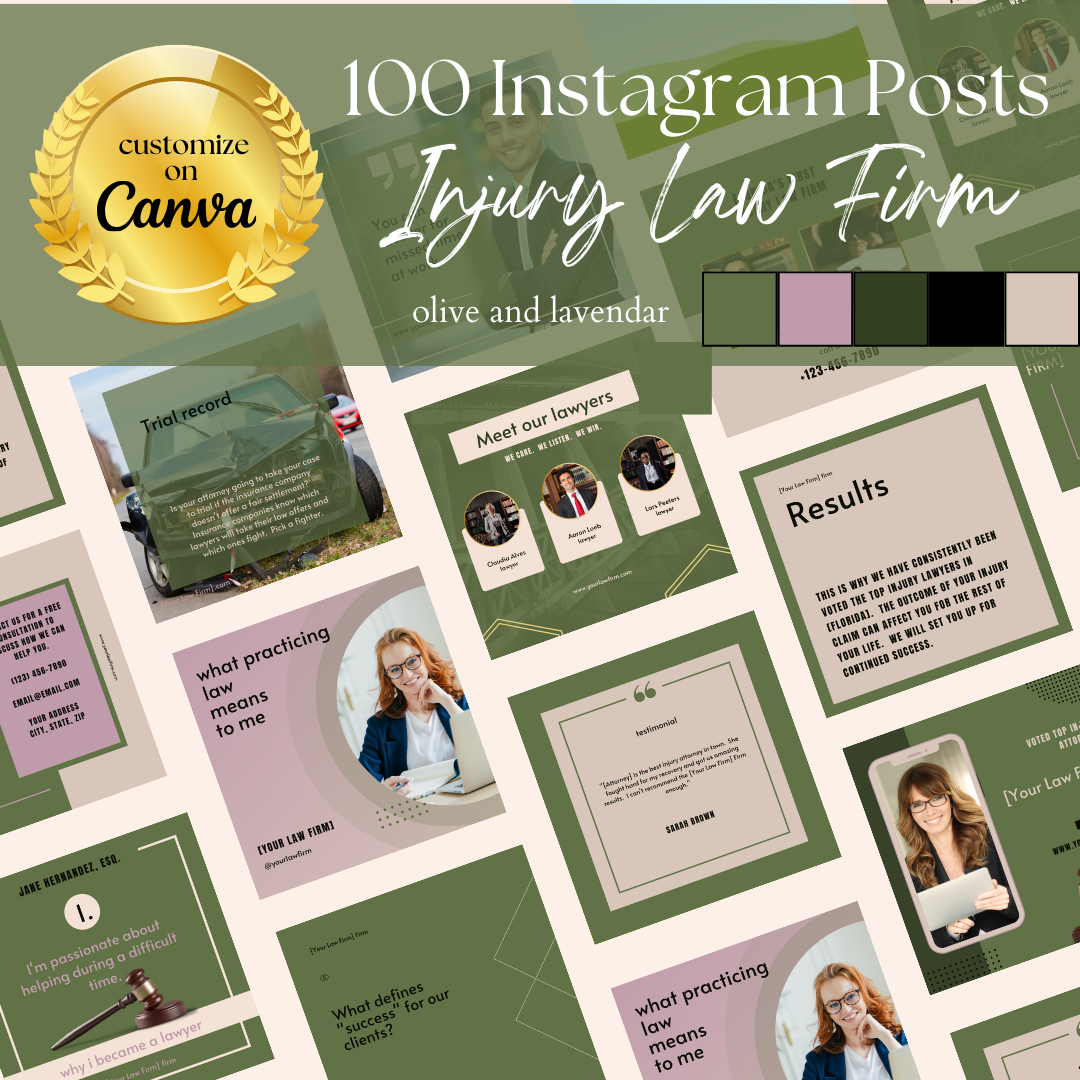 100 Personal Injury Law Firm Instagram Post Templates - Olive and Lavender