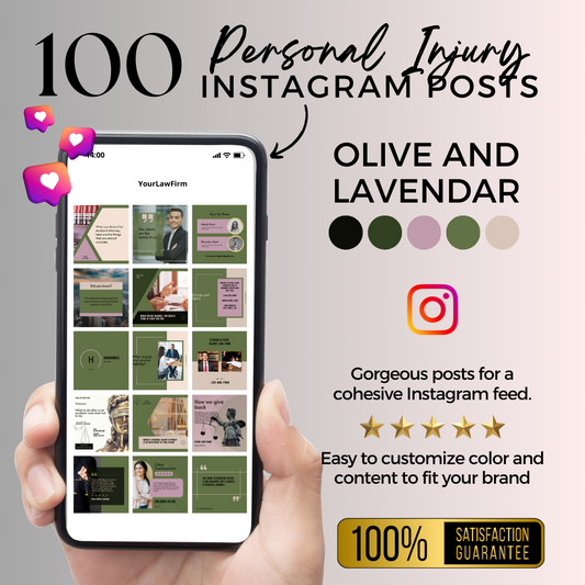 100 Personal Injury Law Firm Instagram Post Templates - Olive and Lavender