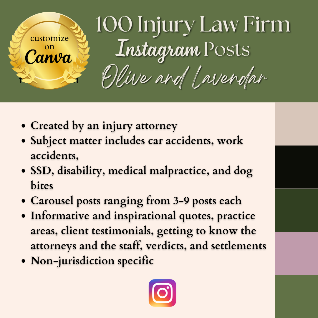 100 Personal Injury Law Firm Instagram Post Templates - Olive and Lavender