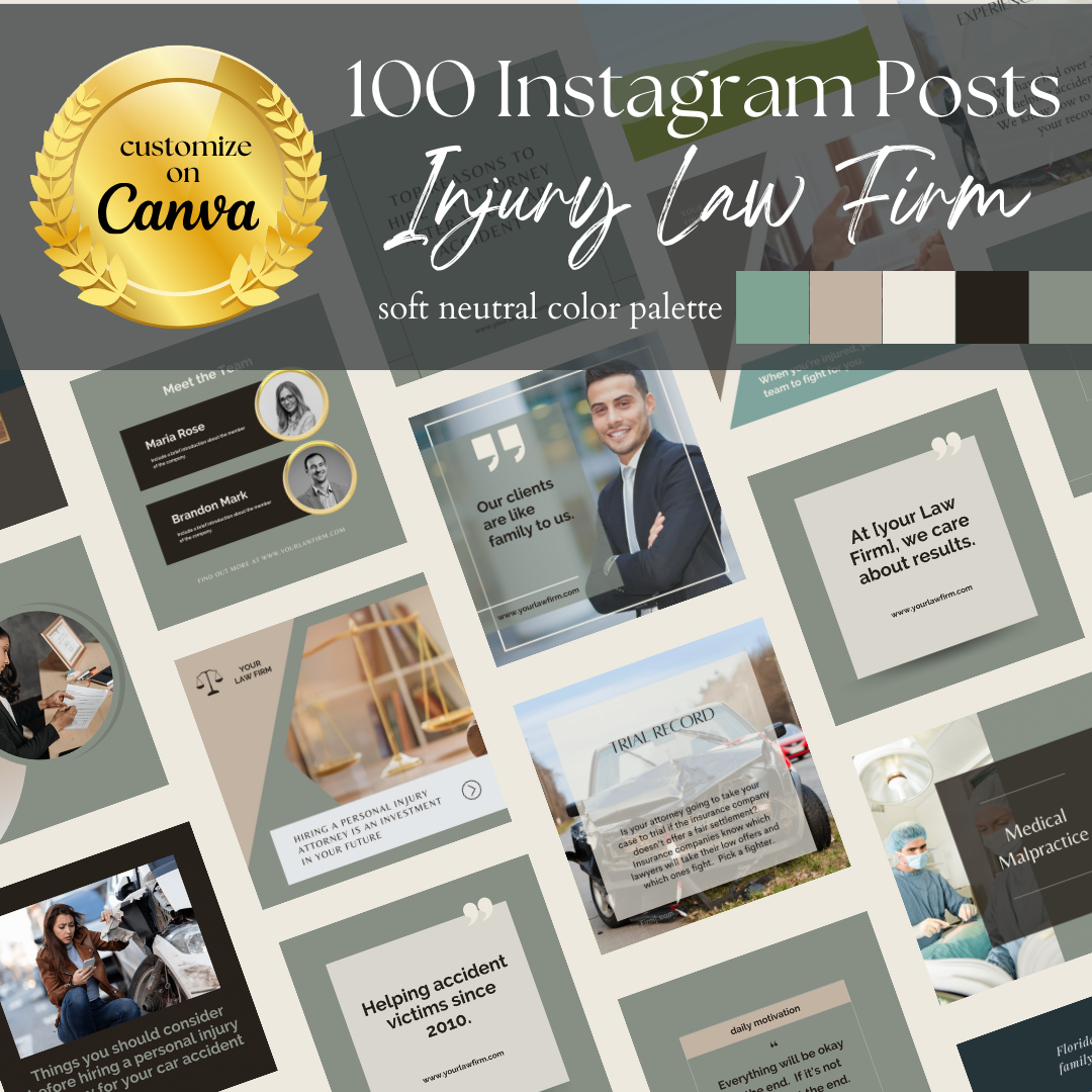 100 Personal Injury Law Firm Instagram Post Templates - Soft Neutrals