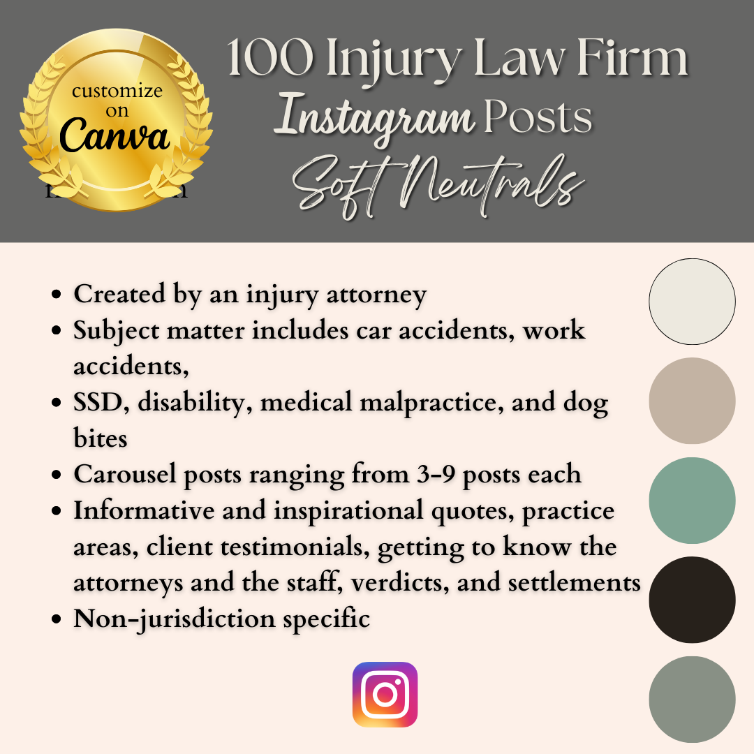 100 Personal Injury Law Firm Instagram Post Templates - Soft Neutrals